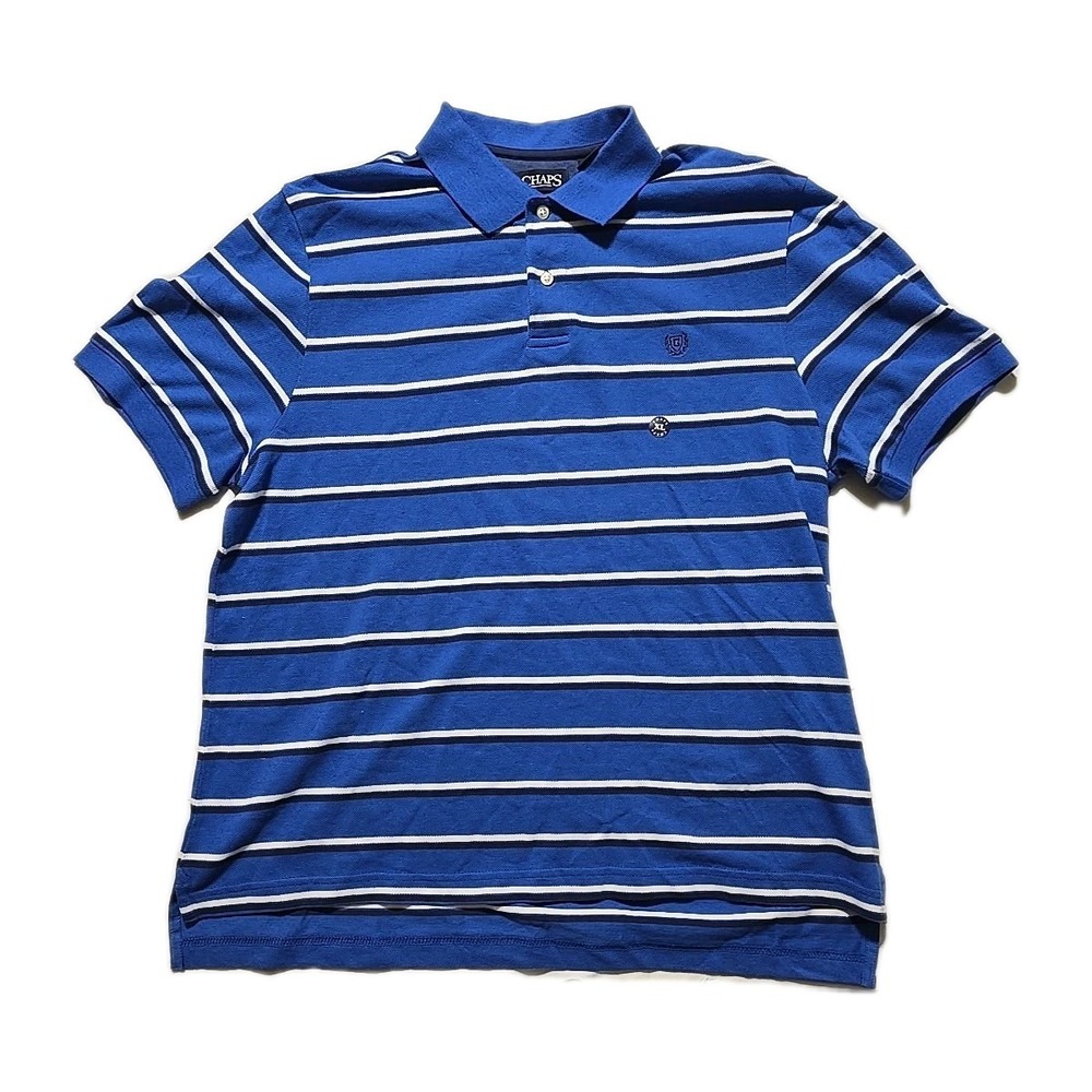 New Chaps Ralph Lauren Men XL Blue‎ Stripe Polo Short Sleeve Shirt